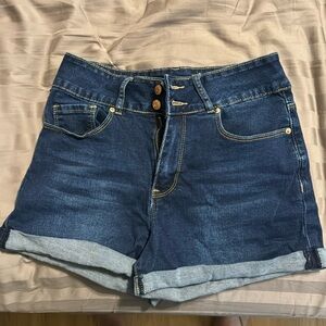 HIGH RISE DARK WASH JEAN SHORTS